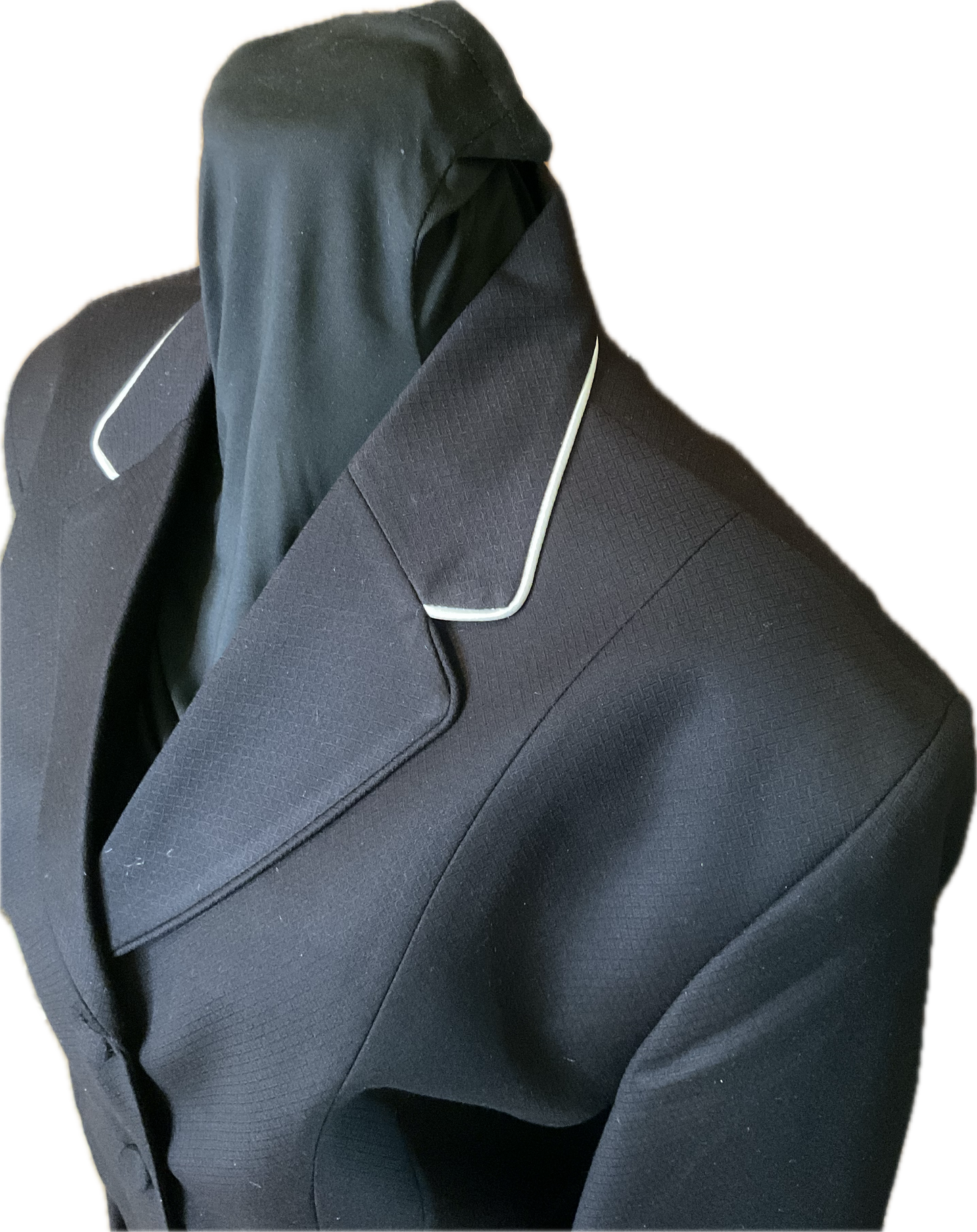 *44 Bust* Black with Matching Velvet Collar and Light Blue Piping
