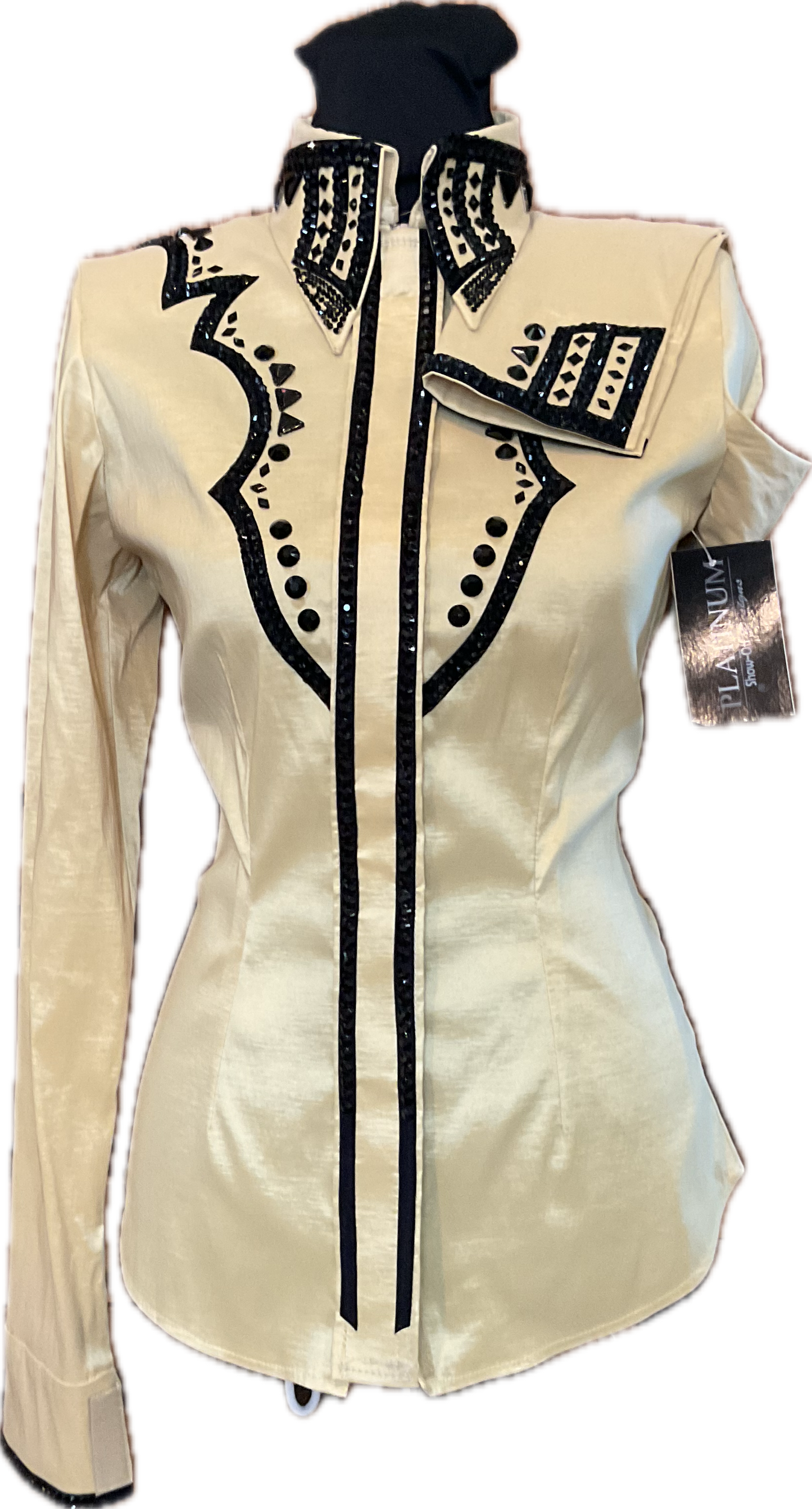 Size Small Gold Stretch Tafeta Day Shirt with Black Detailing