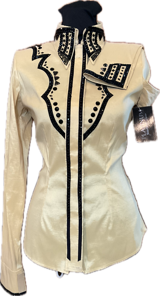 Size Small Gold Stretch Tafeta Day Shirt with Black Detailing
