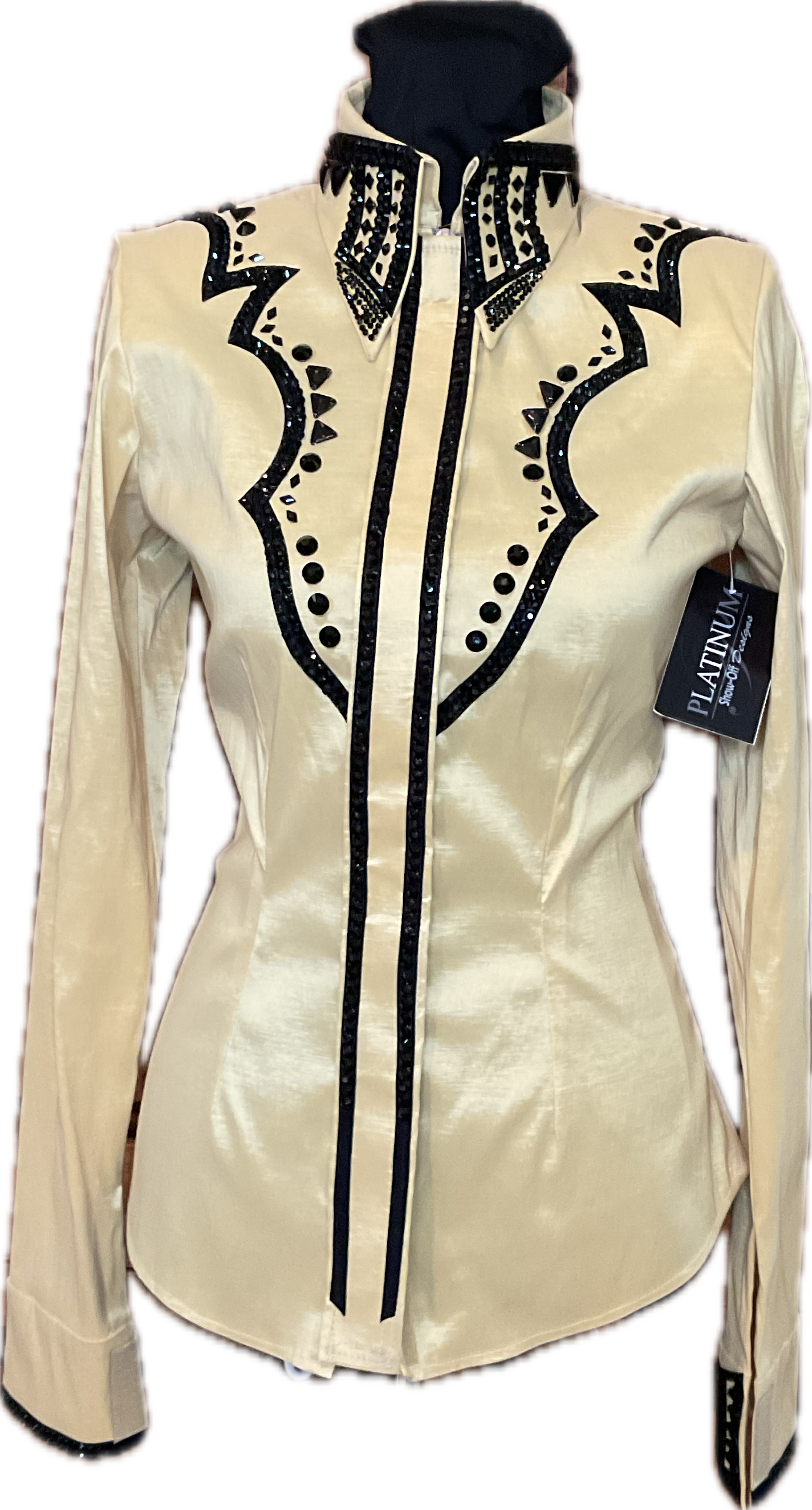 Size Small Gold Stretch Tafeta Day Shirt with Black Detailing