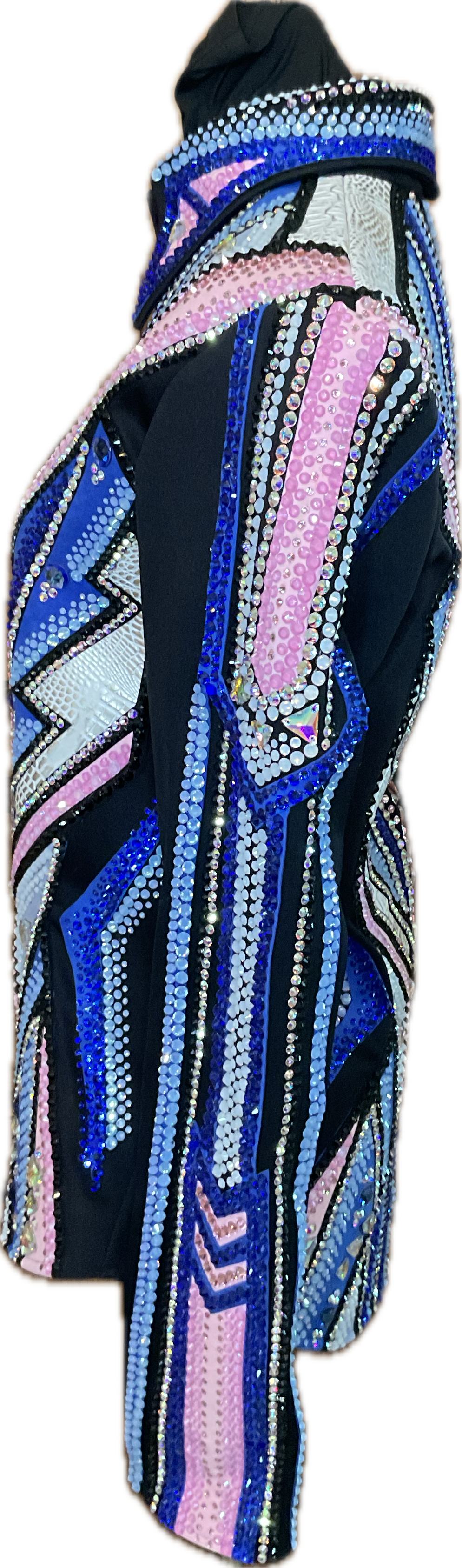 Large Black Showmanship Jacket with Blue, Pink, and Silver Accents