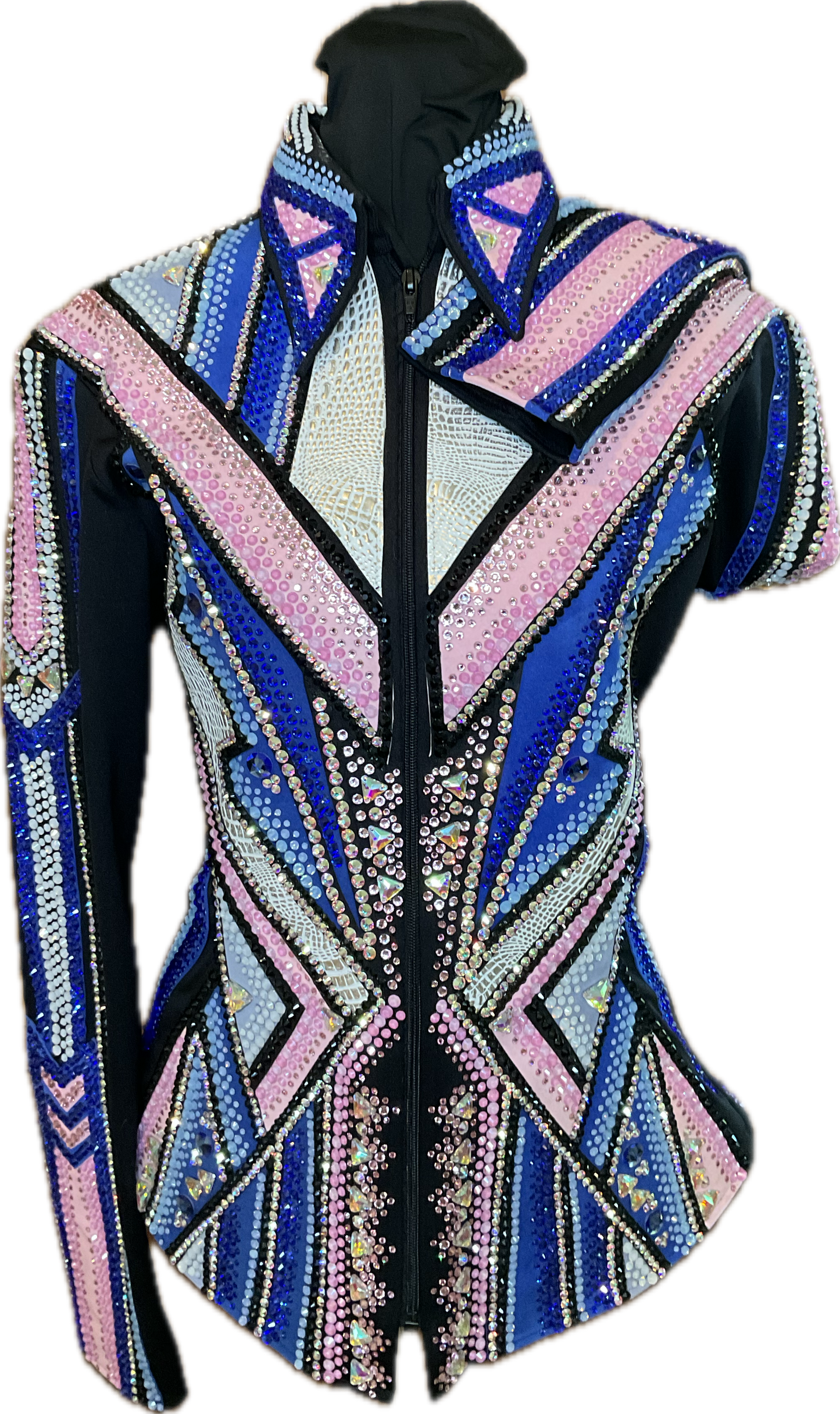 Large Black Showmanship Jacket with Blue, Pink, and Silver Accents