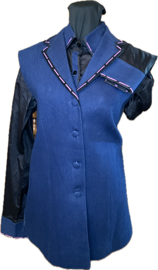 *42 Bust* Vest Set * Navy Print with Matching Shirt and Purple Details