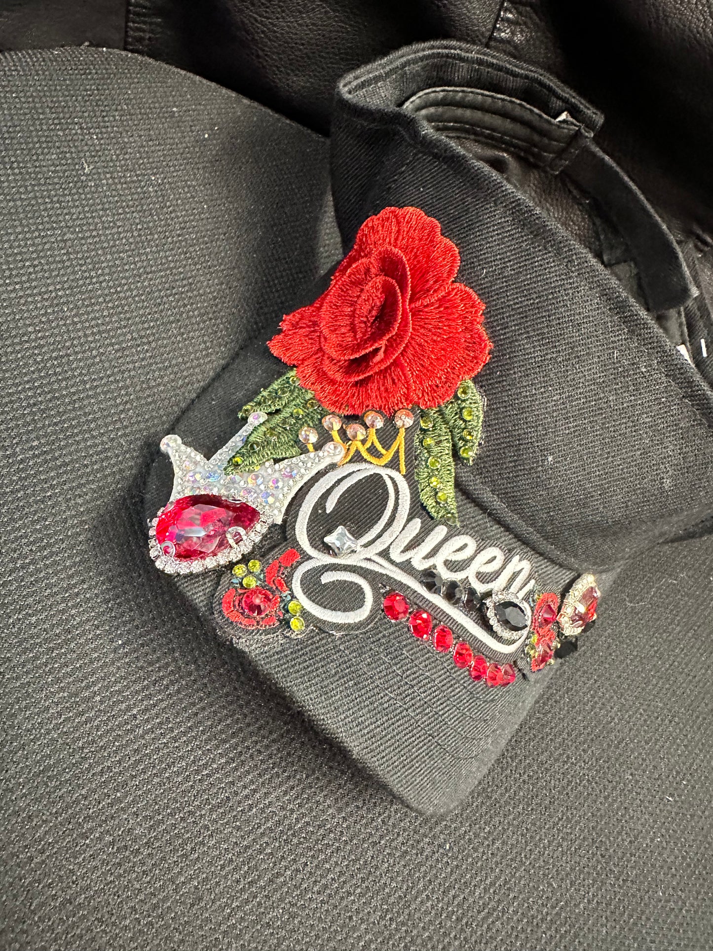 Fancy black and red Visor with one of a kind QUEEN design