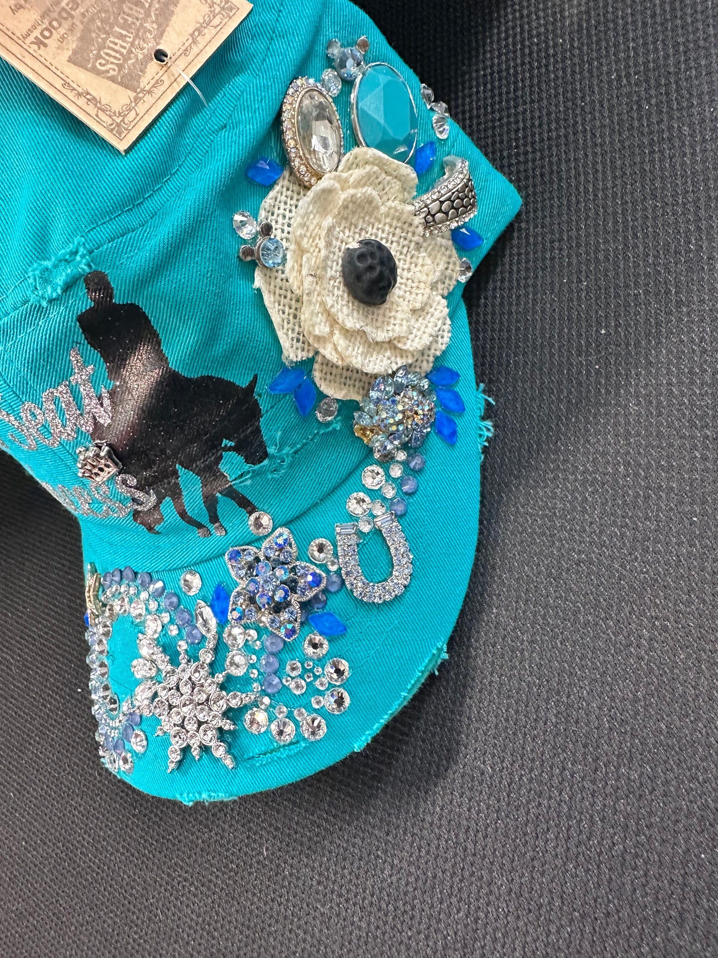 Fancy teal cap HUNT SEAT PRINCESS with gorgeous design