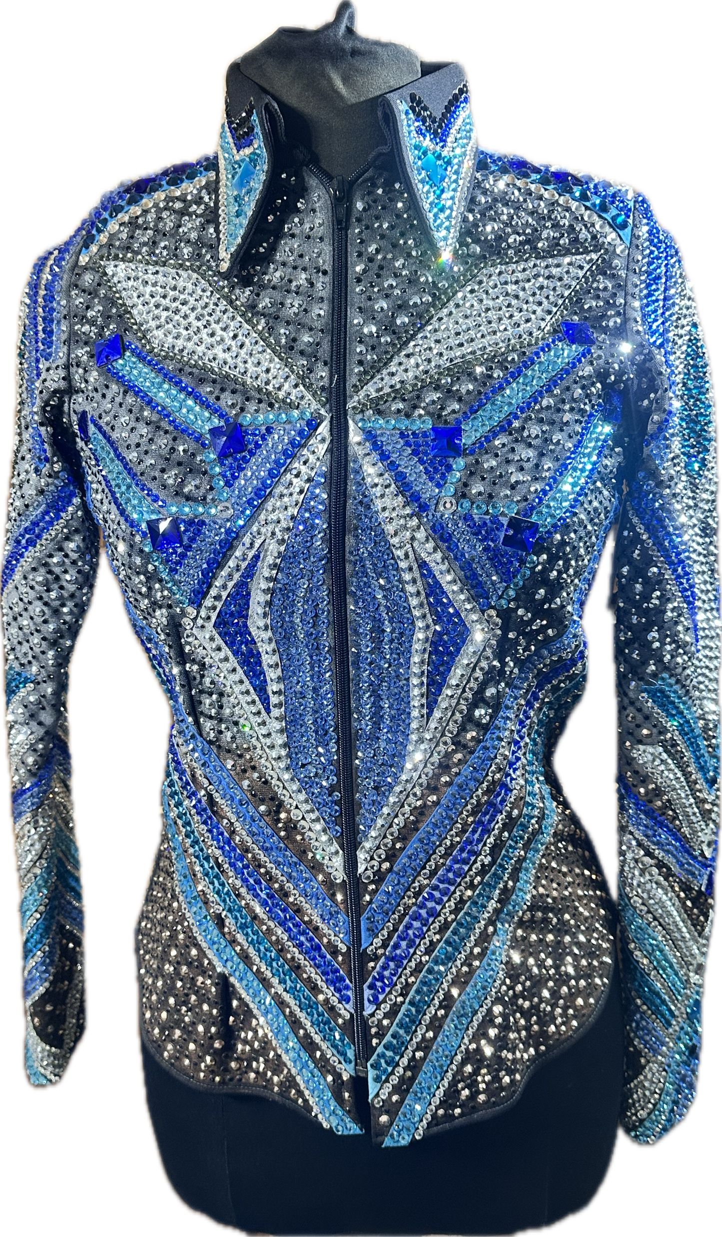 Small showmanship jacket airbrushed design with blues, copper and silver