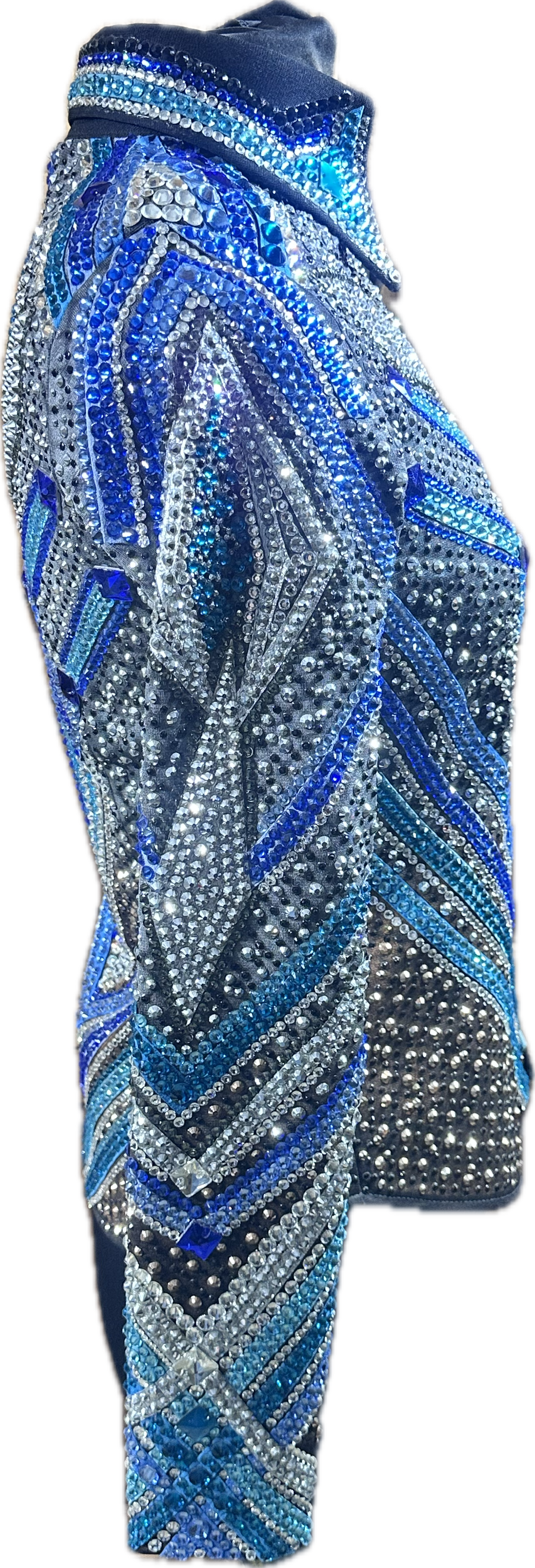 Small showmanship jacket airbrushed design with blues, copper and silver