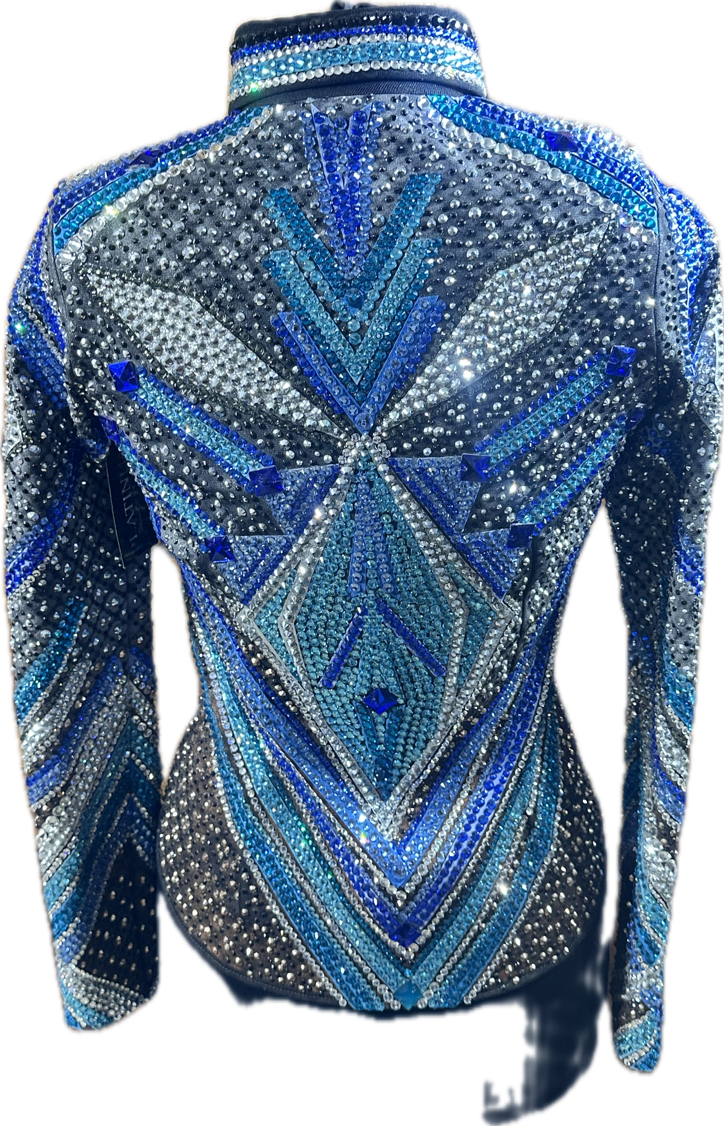 Small showmanship jacket airbrushed design with blues, copper and silver