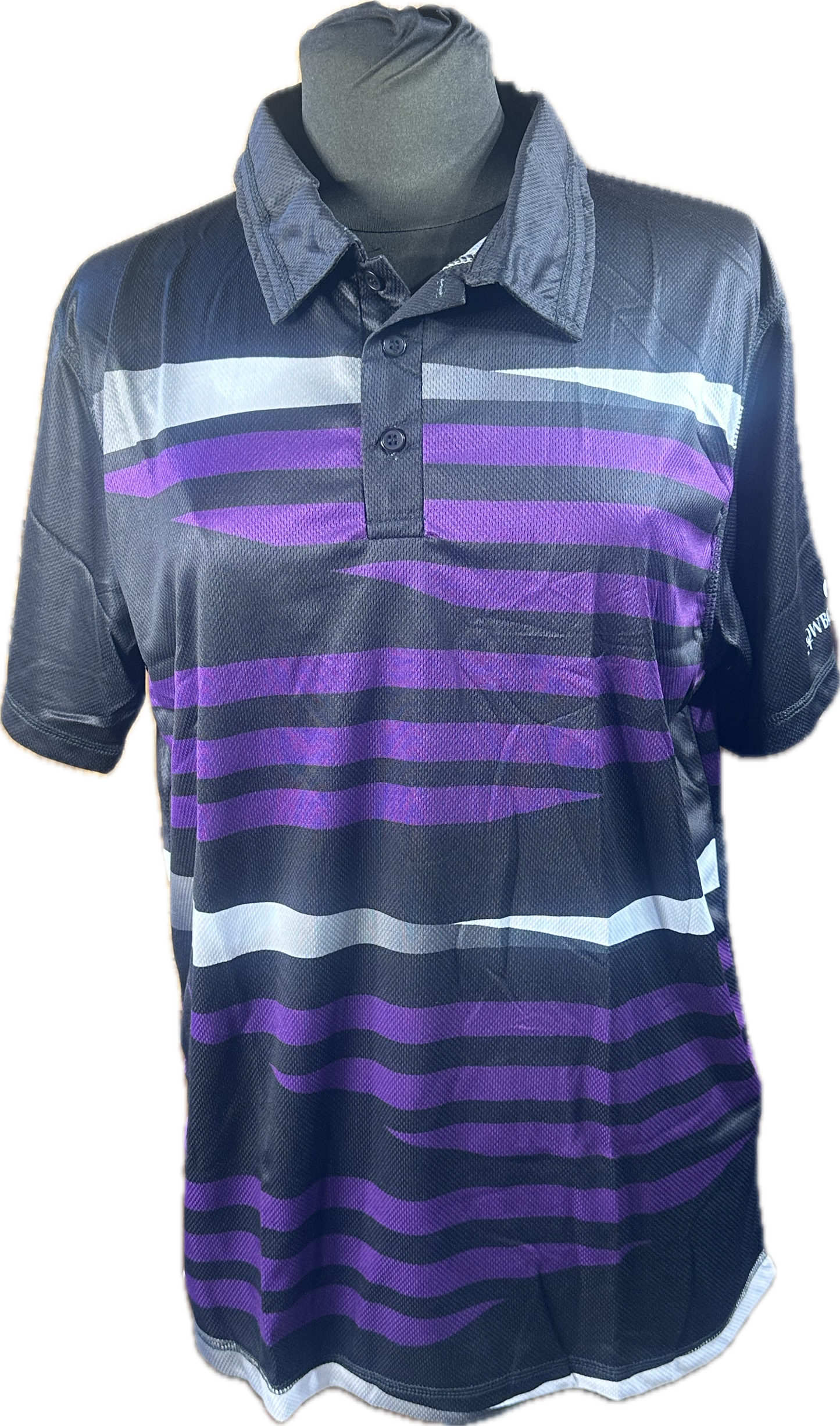 Cowboy Couture polo shirt. Black, purple, white and grey