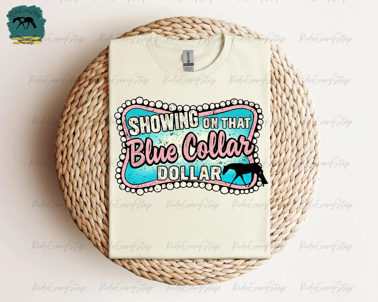 T-Shirt "Blue Collar"  SMALL in cream