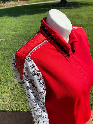 Size Large Red Day shirt sheer sleeves designer inspired design