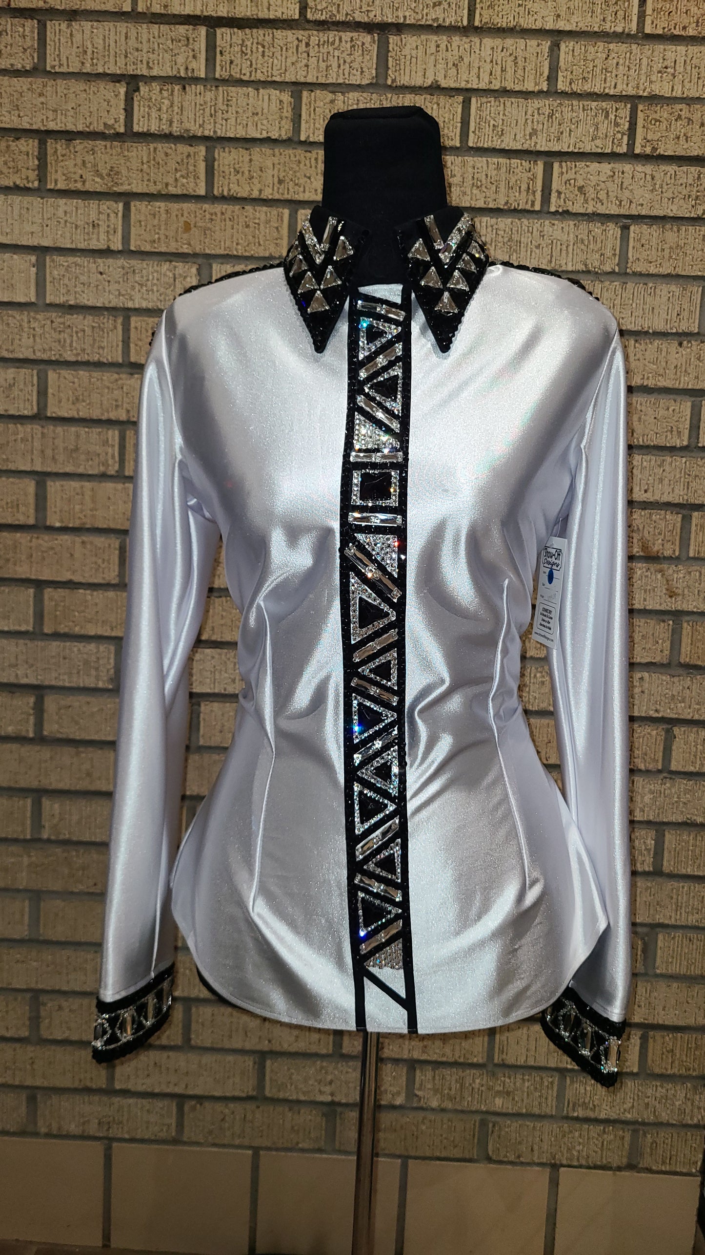 Size medium White stretch Day Shirt with black and silver