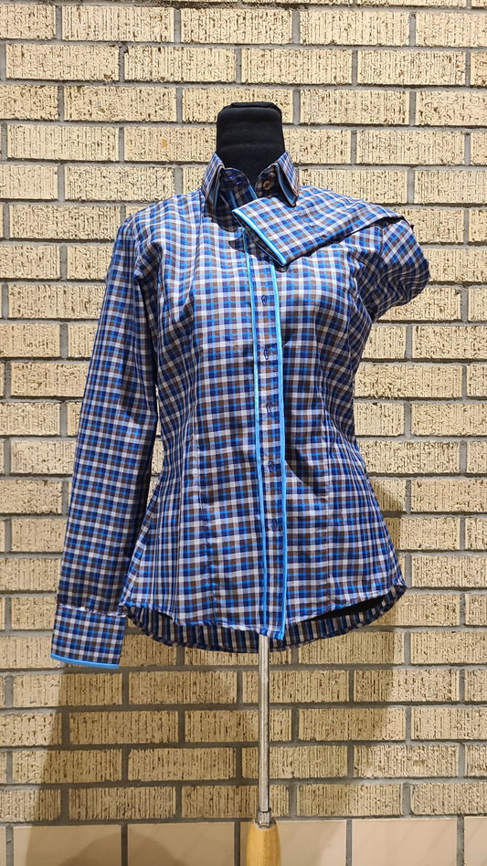 #178 western shirt size 8 blue and brown plaid