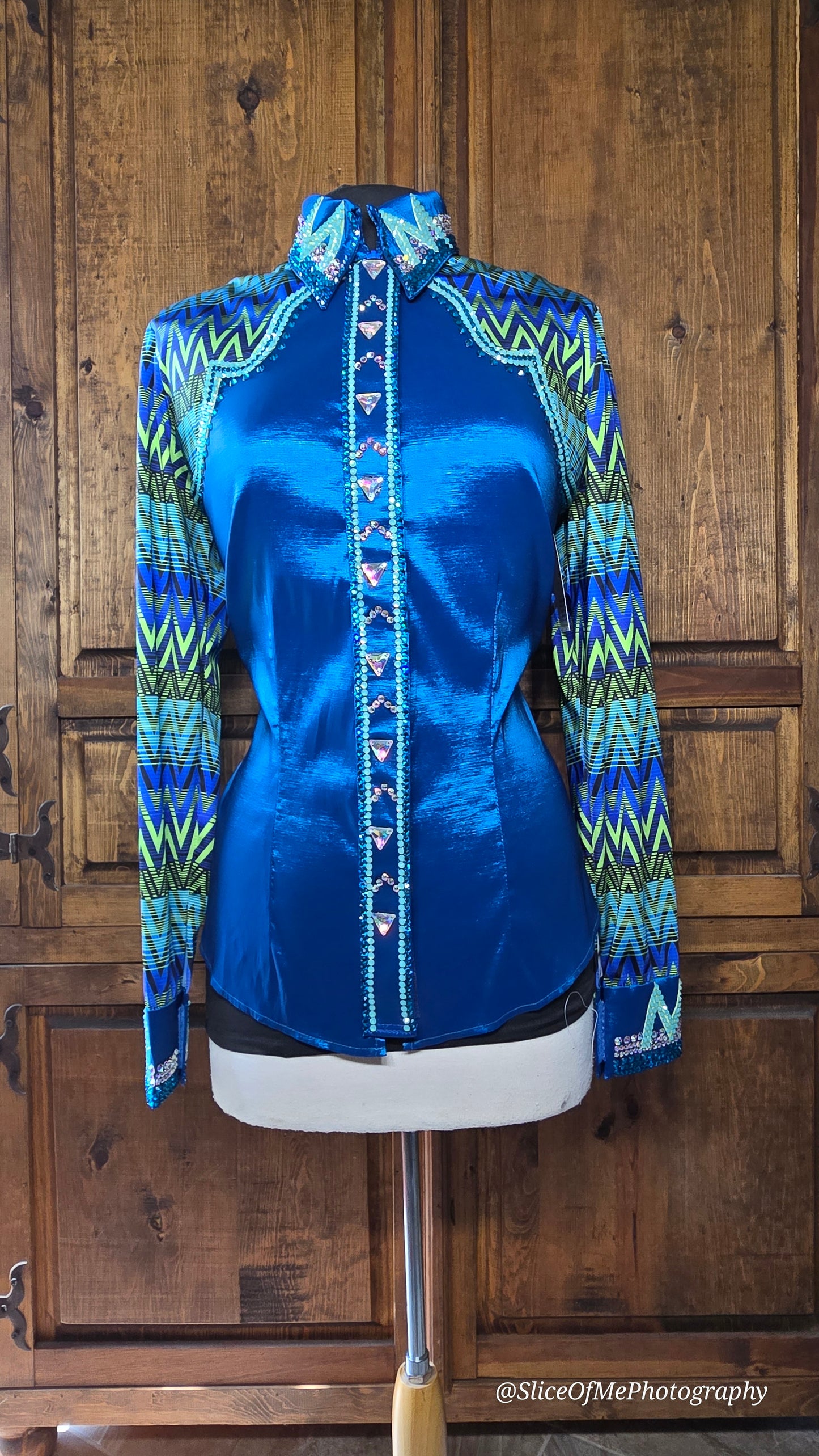 XL Stretch Teal Day Shirt with lime green, purple,