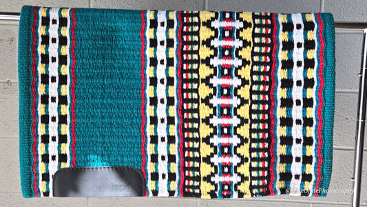 751 Oversized Saddle Blanket Teal, Red, Black, White Yellow