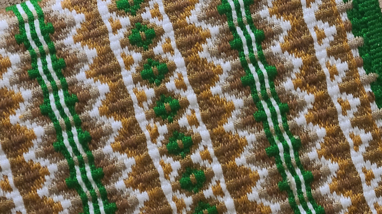 a102 - Oversized Saddle blanket apple green white french tan indian tan gold