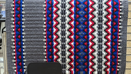 a104 - Oversized Saddle blanket charcoal grey ash bright red bright royal blue white black