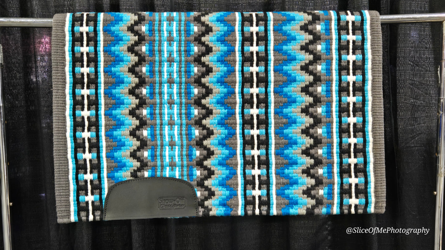 732 Oversized Saddle Blanket grey, turquoise, dark turquoise, ash