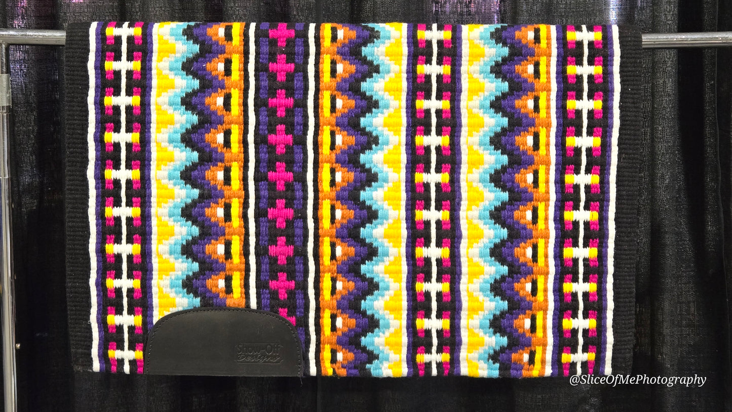 728 Oversized Saddle Blanket black, pink, yellow, white, purple, light blue