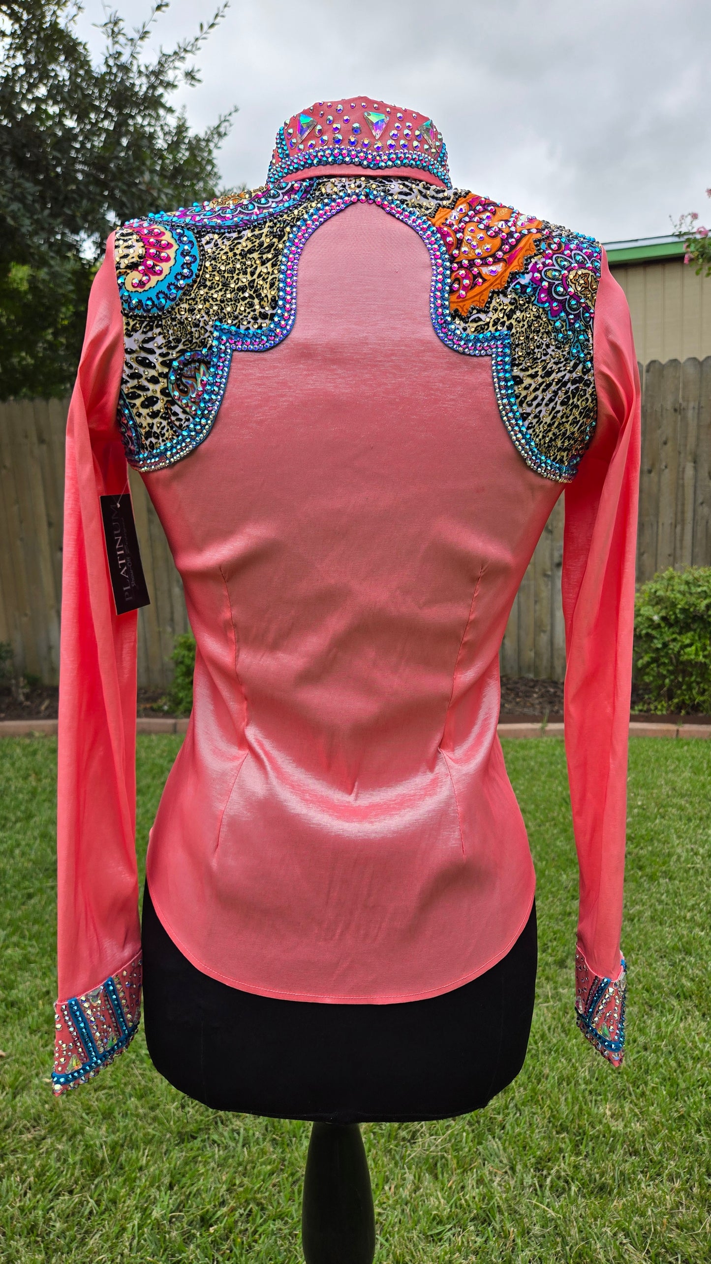 Small Sweet Pink Retro Stretch Taffeta Day Shirt with turquoise