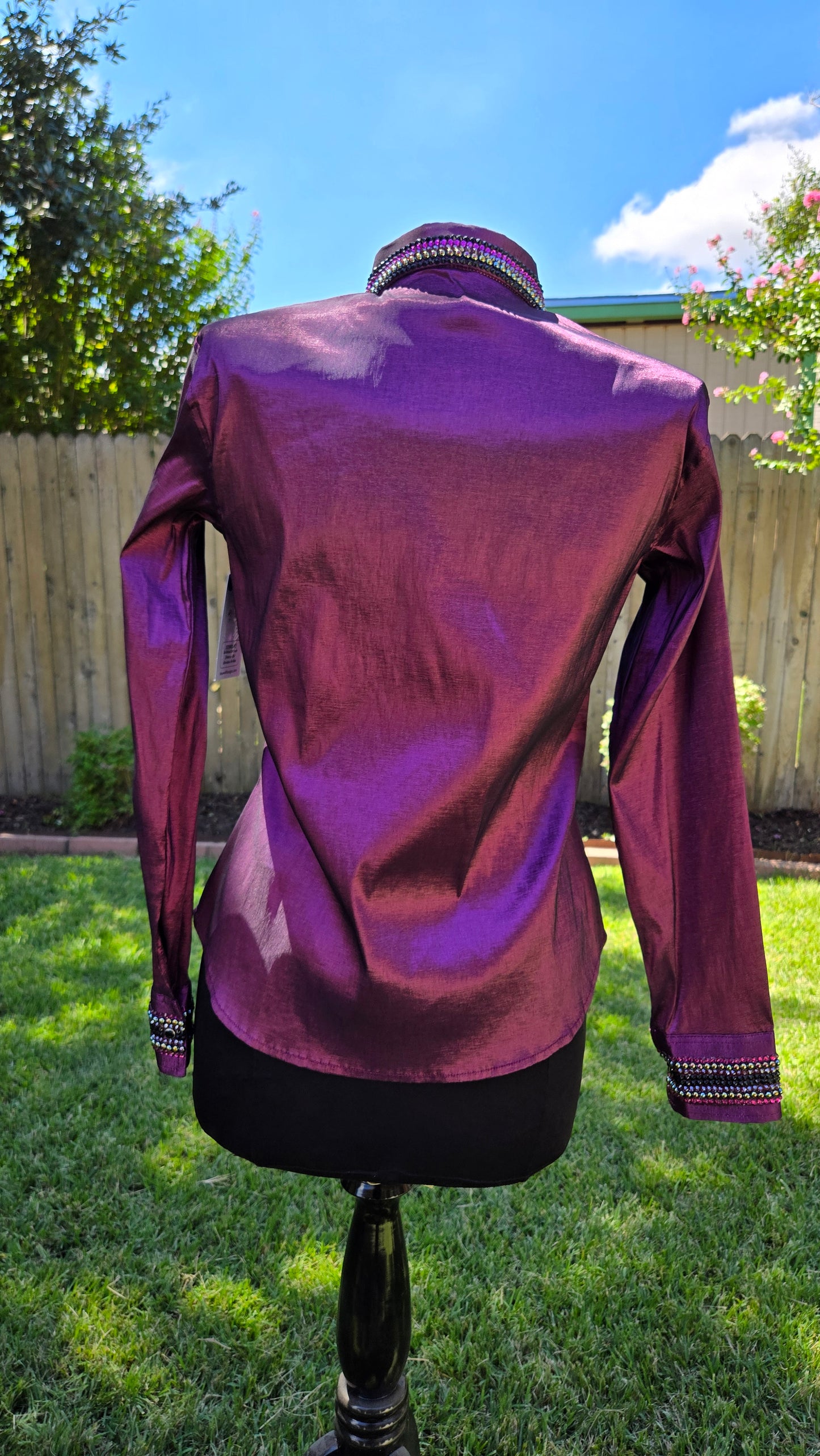 Medium Dark Purple Stretch Taffeta Day Shirt with black, and fuchsia