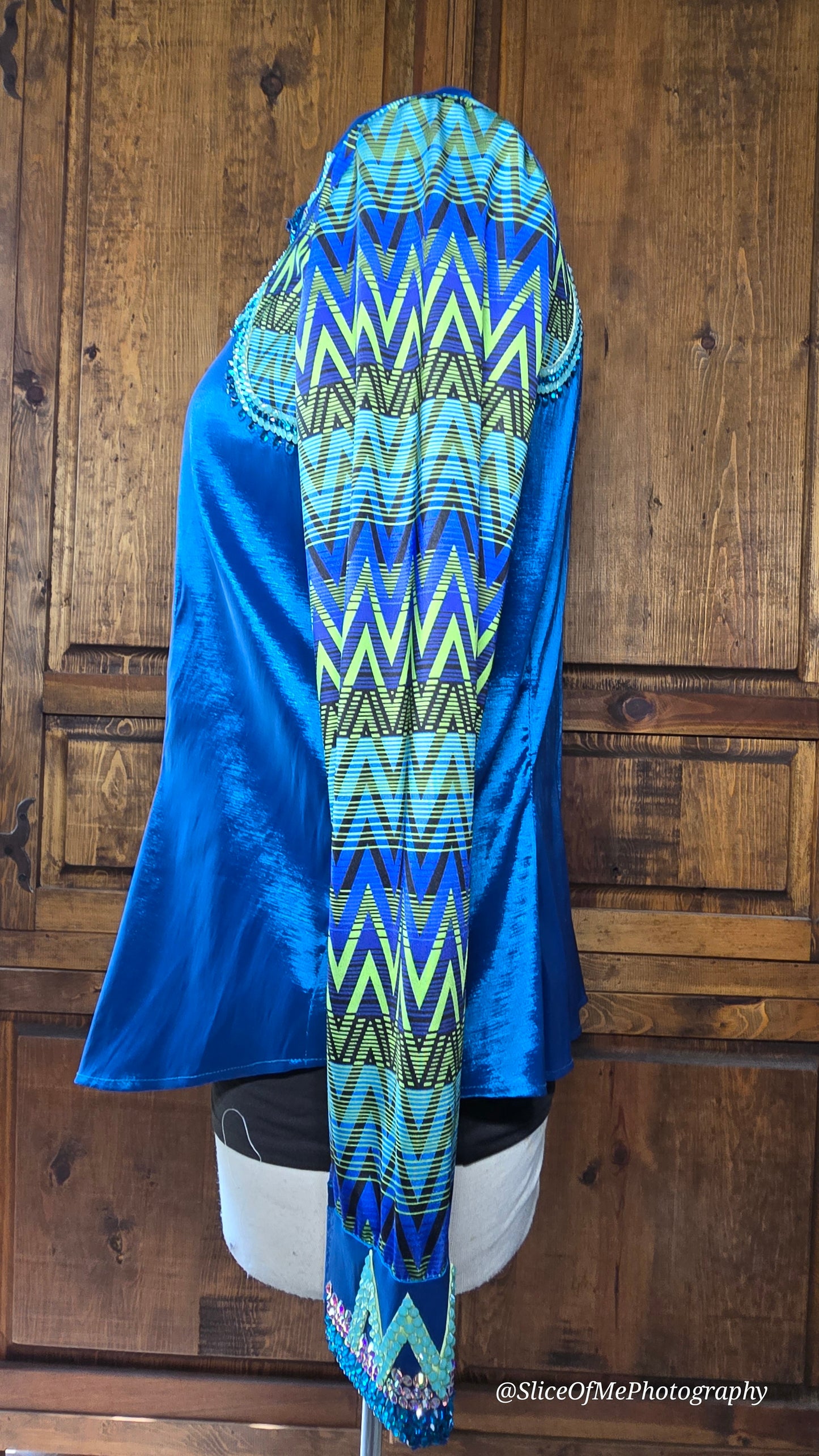 XL Stretch Teal Day Shirt with lime green, purple,