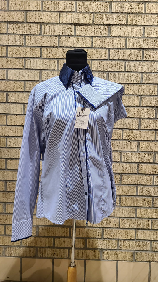 #bluestripe western shirt size 12 (40 bust) navy stripe with navy trims