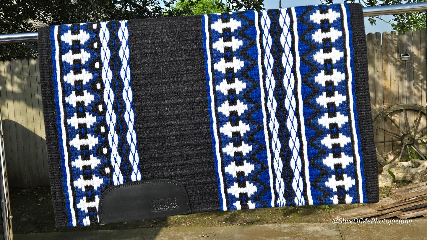 698 Oversized Saddle Blanket Black, Royal Blue, Dark Royal Blue, White