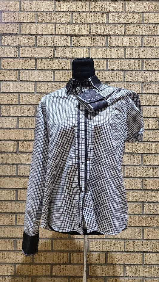 #2shirt01 western shirt size 14 black and white plaid