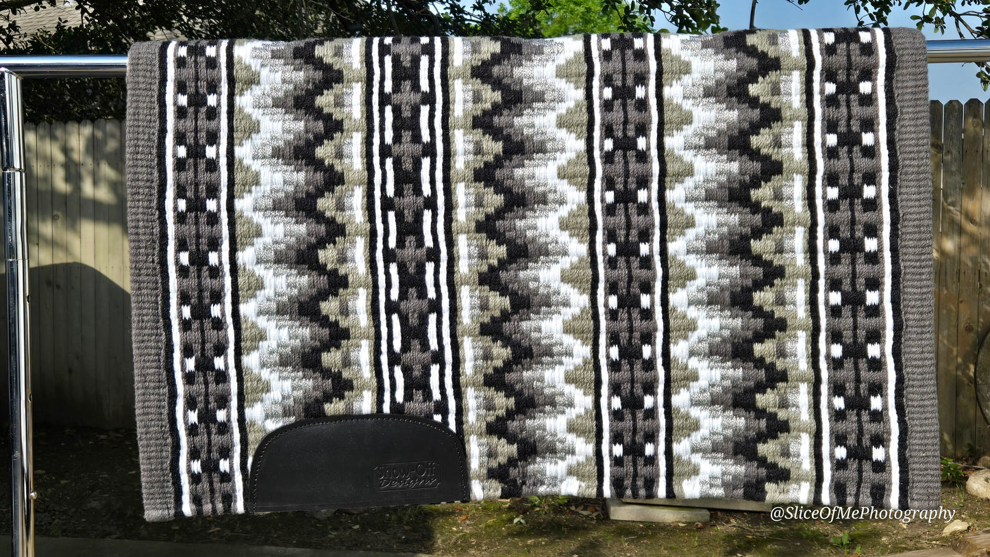 697 Oversized Saddle Blanket Charcoal, Dark Grey, Ash, Black, White, Silver Metallic