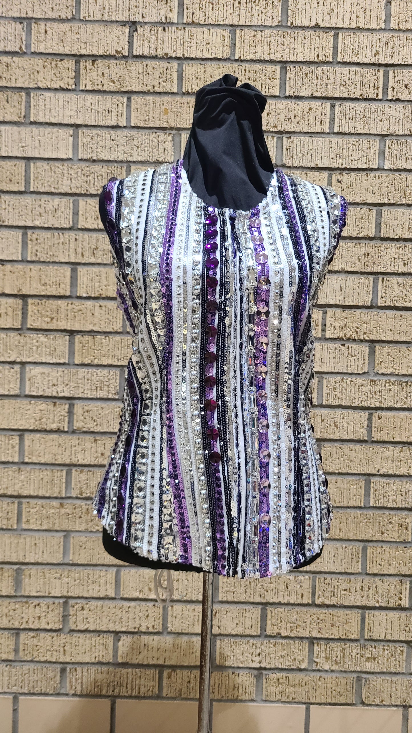 Size medium vest sequin with white purple and silver design