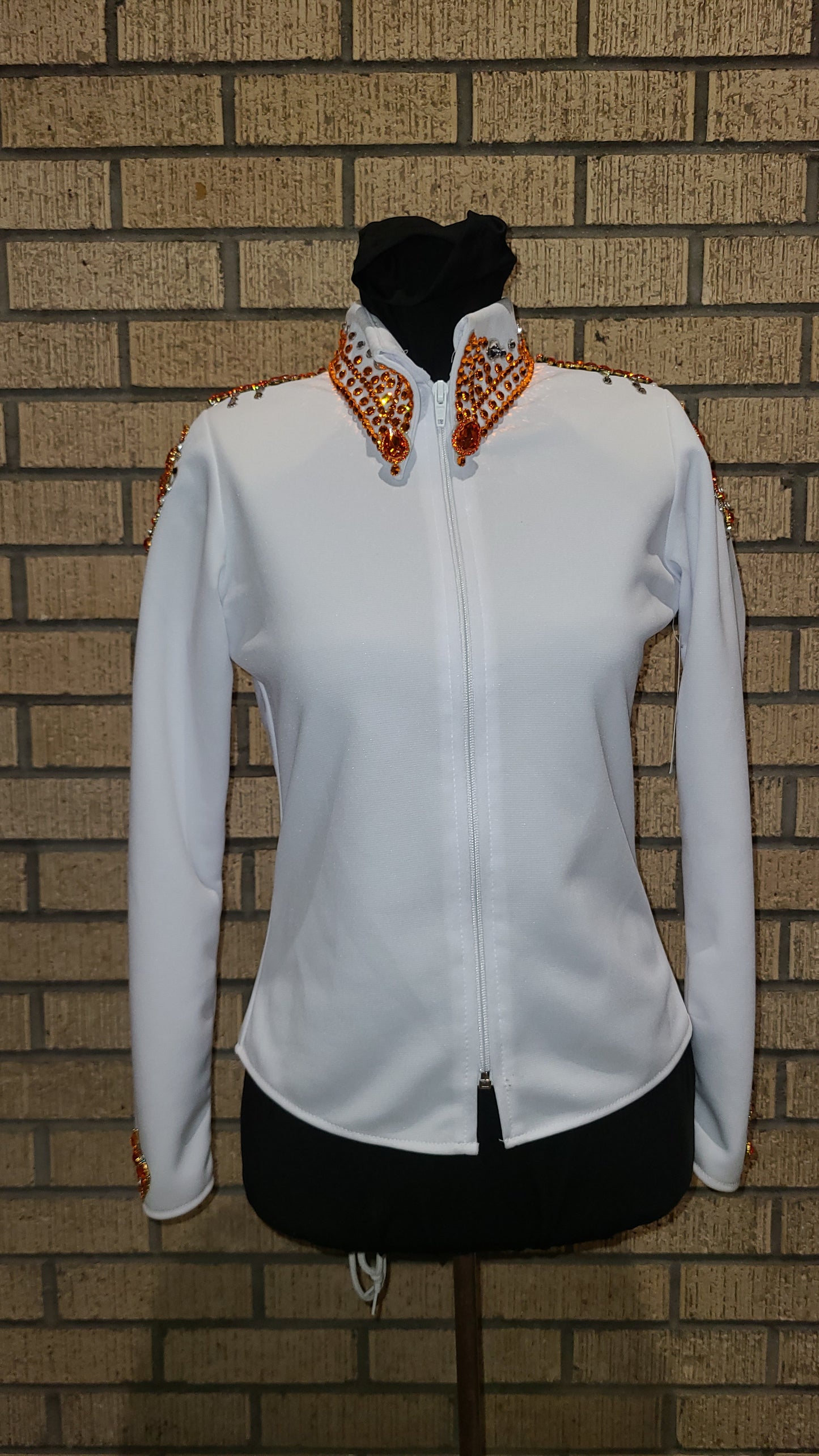 XS day shirt stretch taffeta White with burnt orange and silver