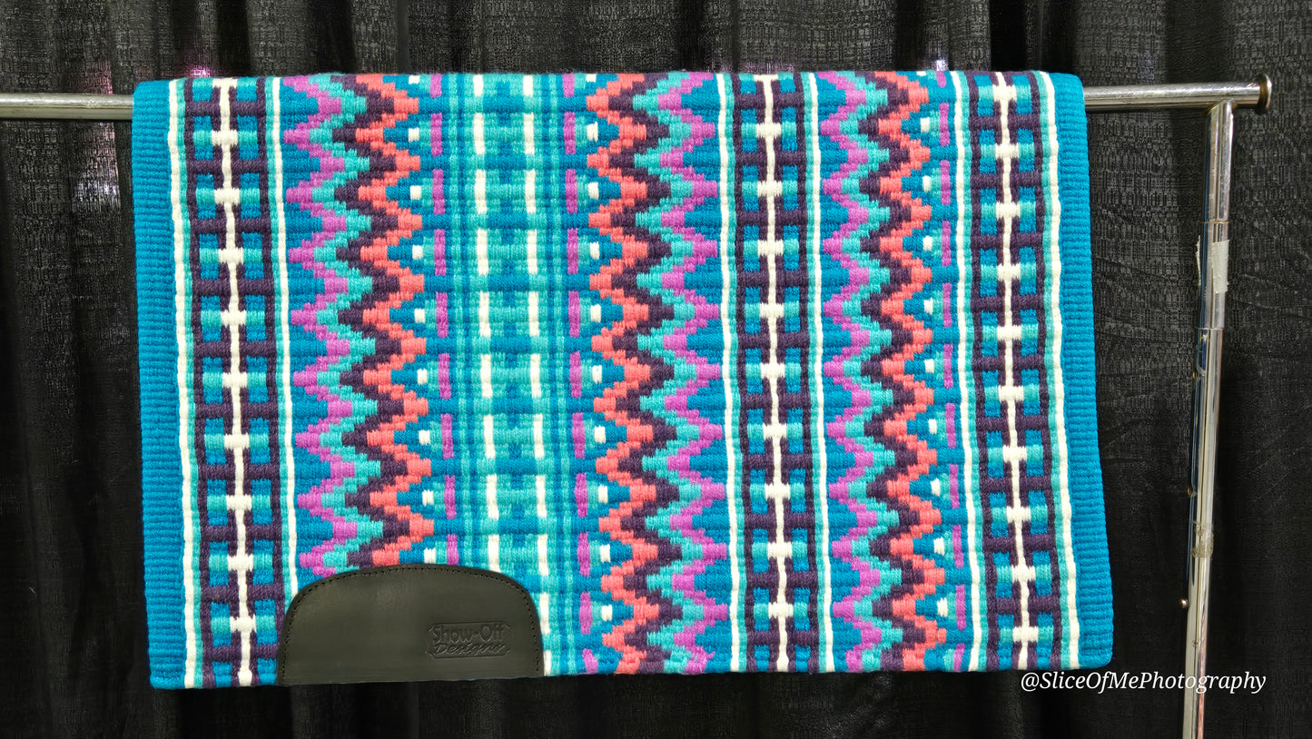 735 Oversized Saddle Blanket turquoise, dark turquoise, white, coral, purple