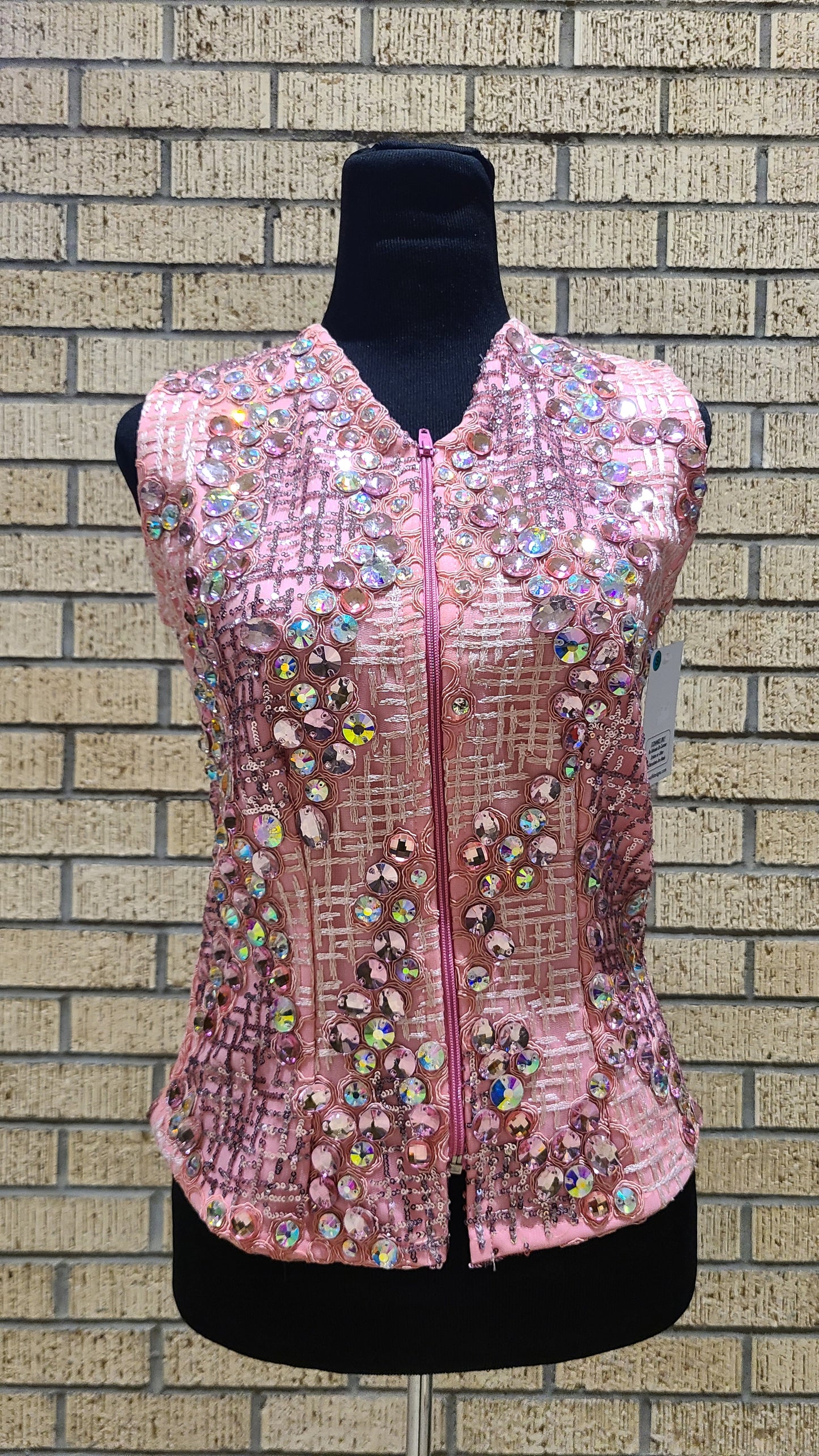 Size small pink sequin vest with AB crystals