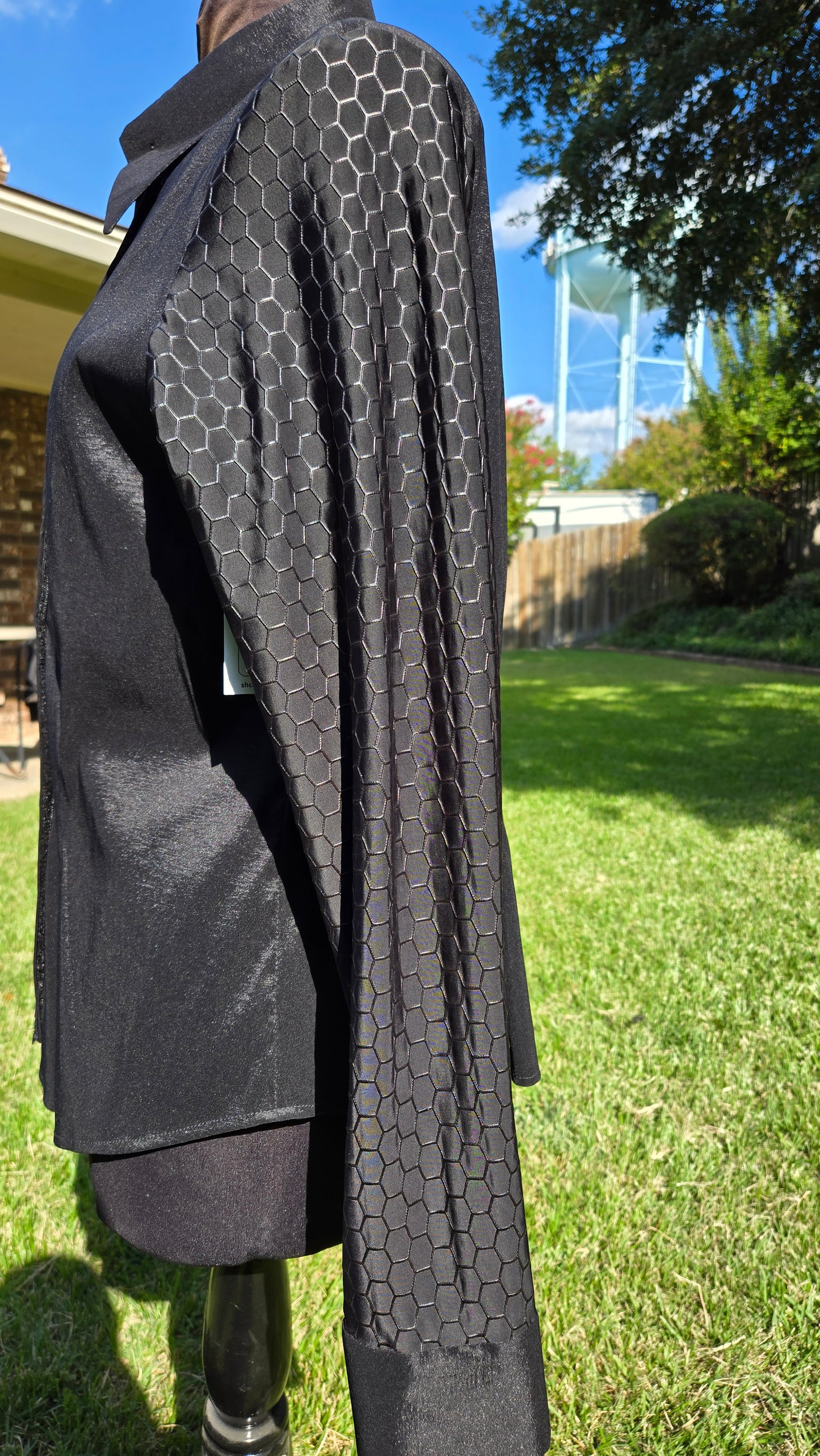 XXL Black Stretch Taffeta Day Shirt with Lycra textured sleeves