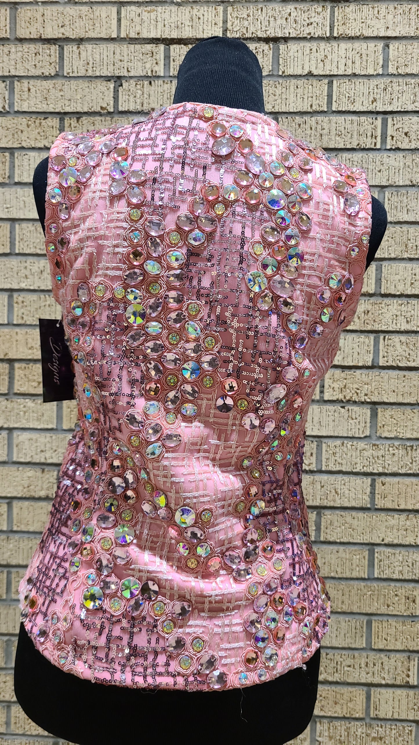 Size small pink sequin vest with AB crystals