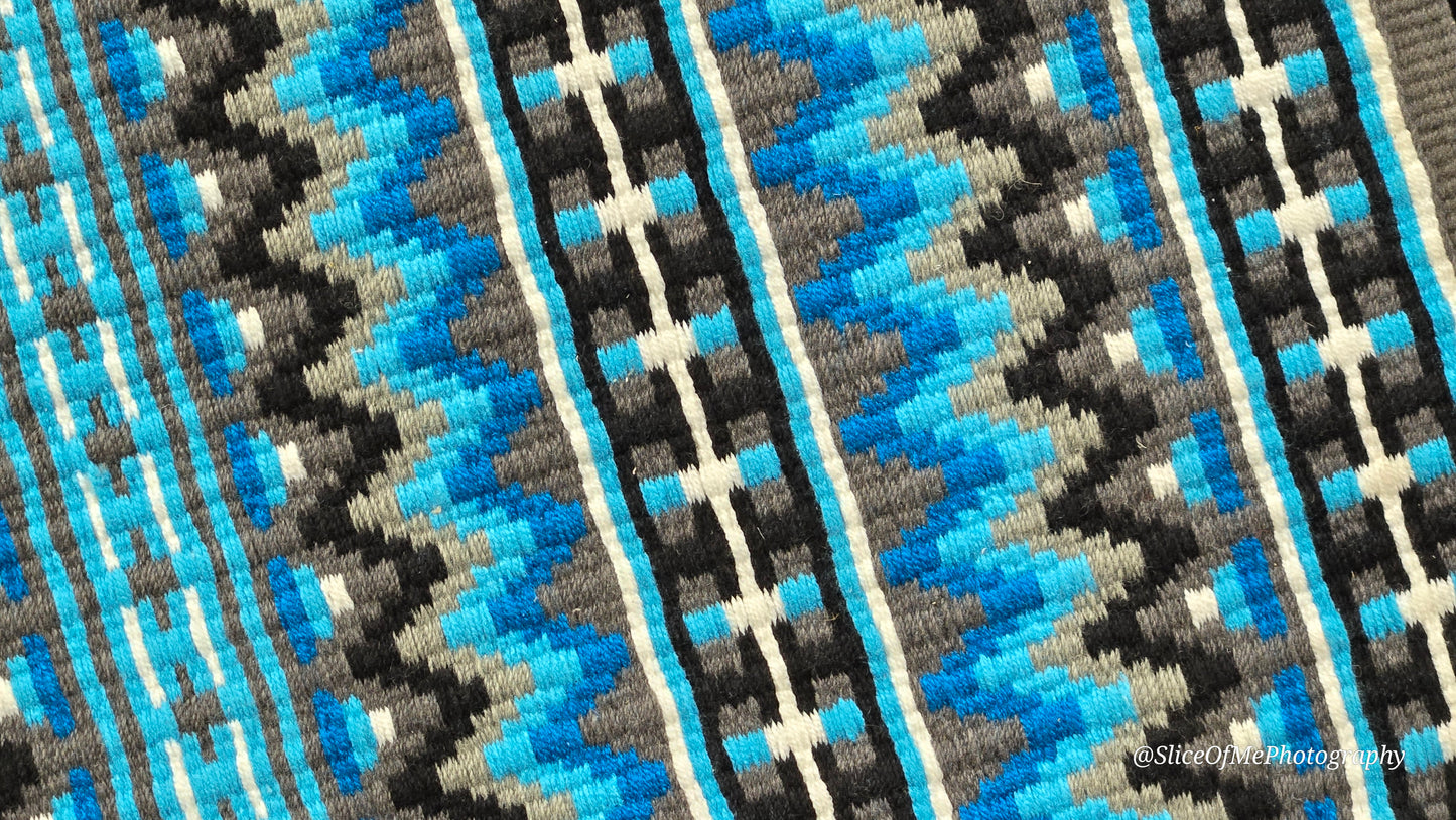 732 Oversized Saddle Blanket grey, turquoise, dark turquoise, ash