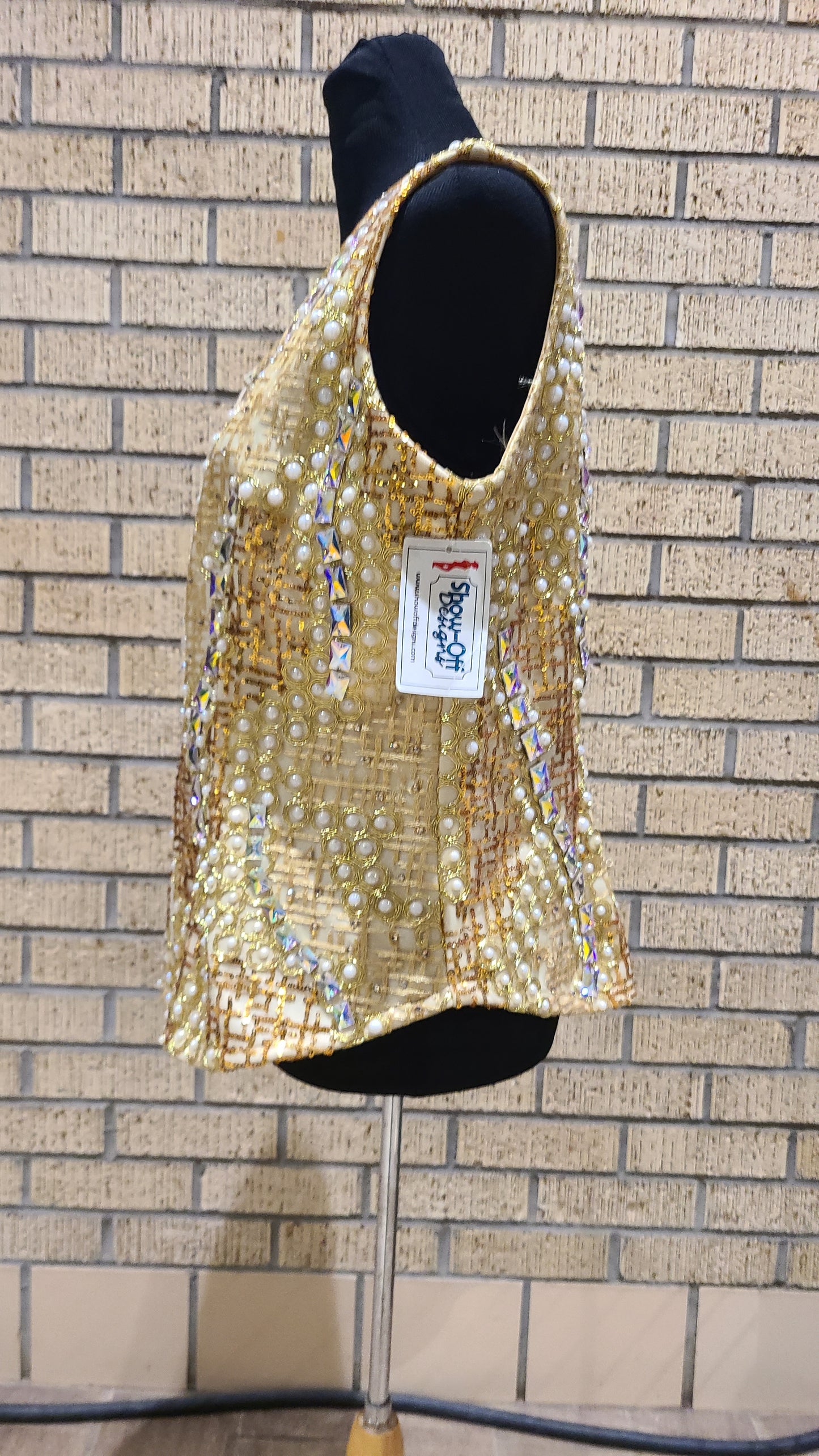 Size large gold sequin vest with AB and pearl acccents