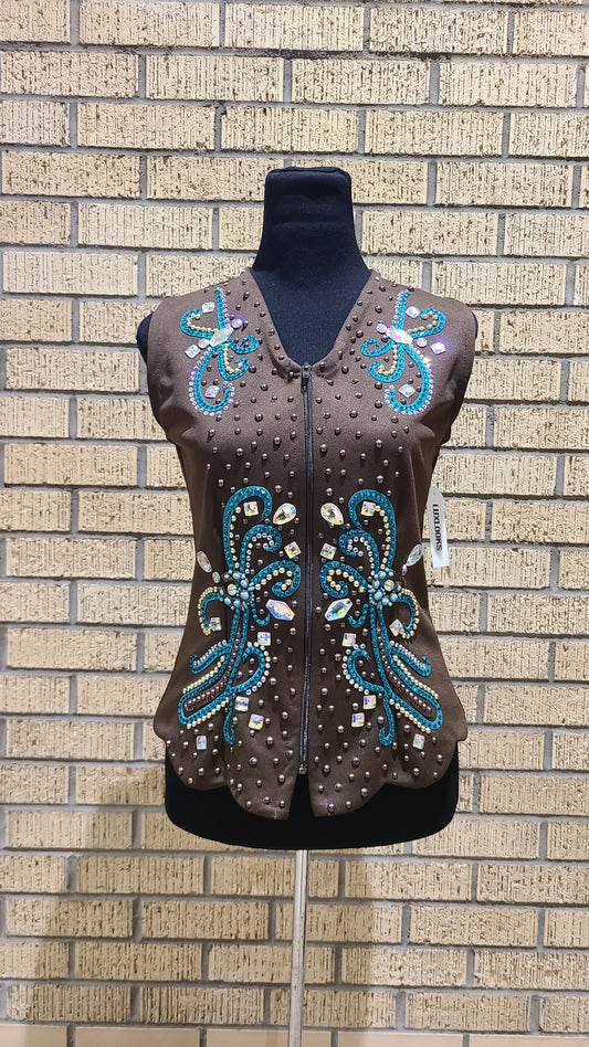 Size small vest chocolate brown with teal and AB crystals