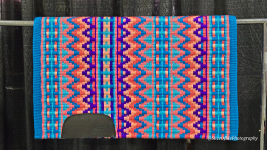 749 Oversized Saddle Blanket show turquoise, peach, coral,