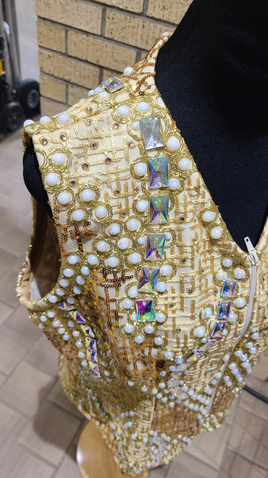Size large gold sequin vest with AB and pearl acccents