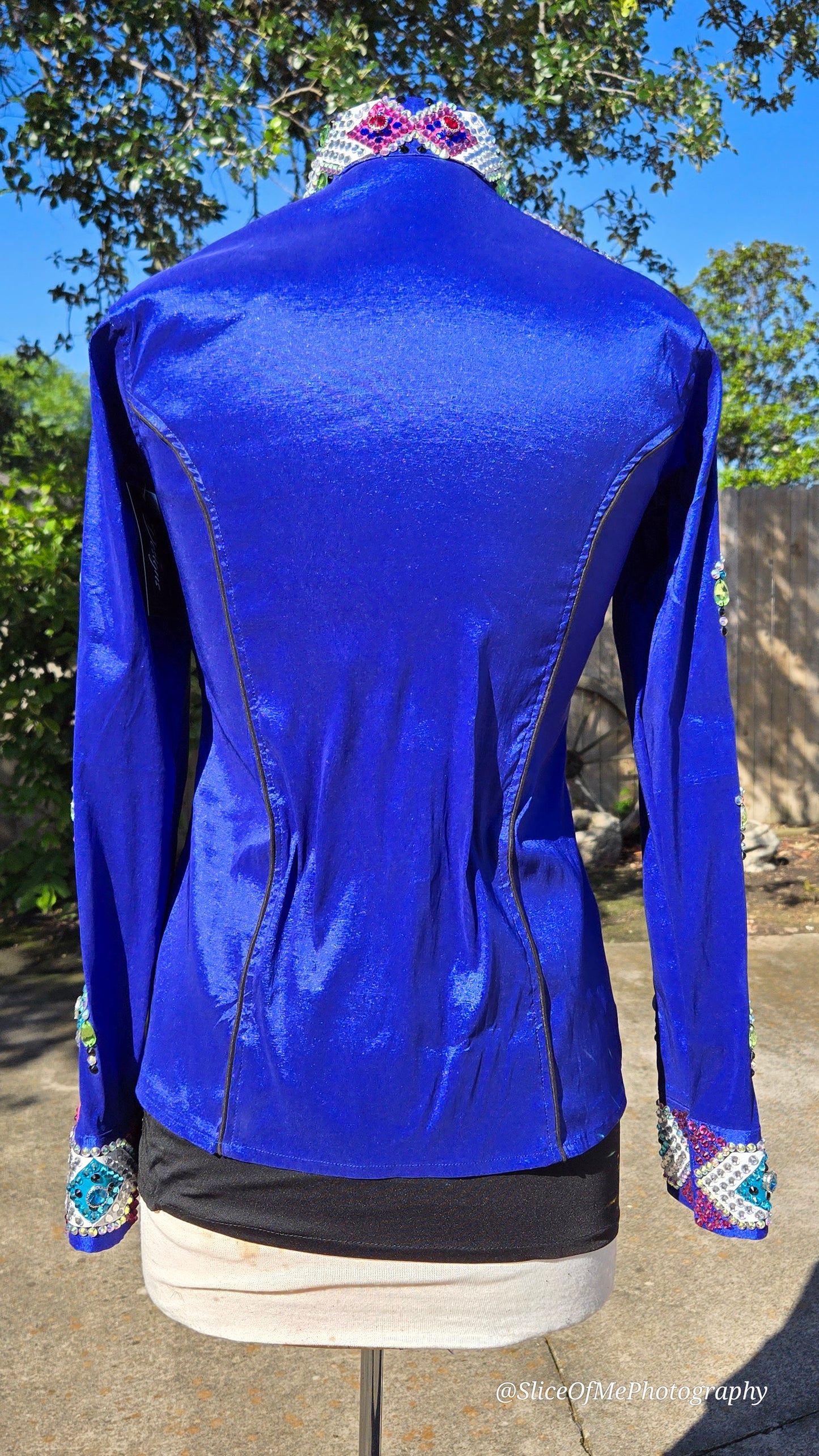 Size Medium Stretch Taffeta Royal Blue, silver metallic, pink, citrine, aqua