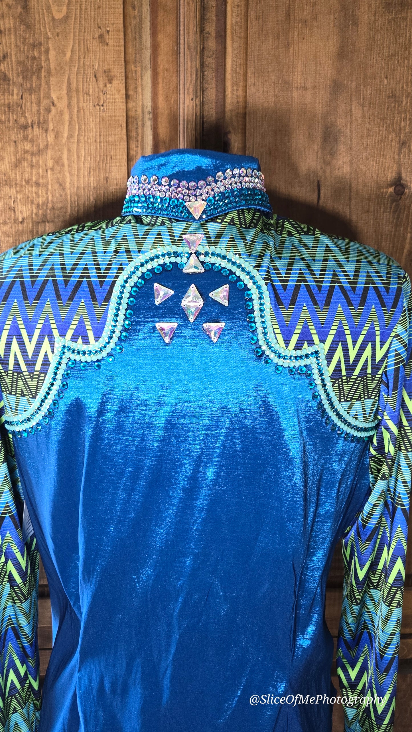 XL Stretch Teal Day Shirt with lime green, purple,