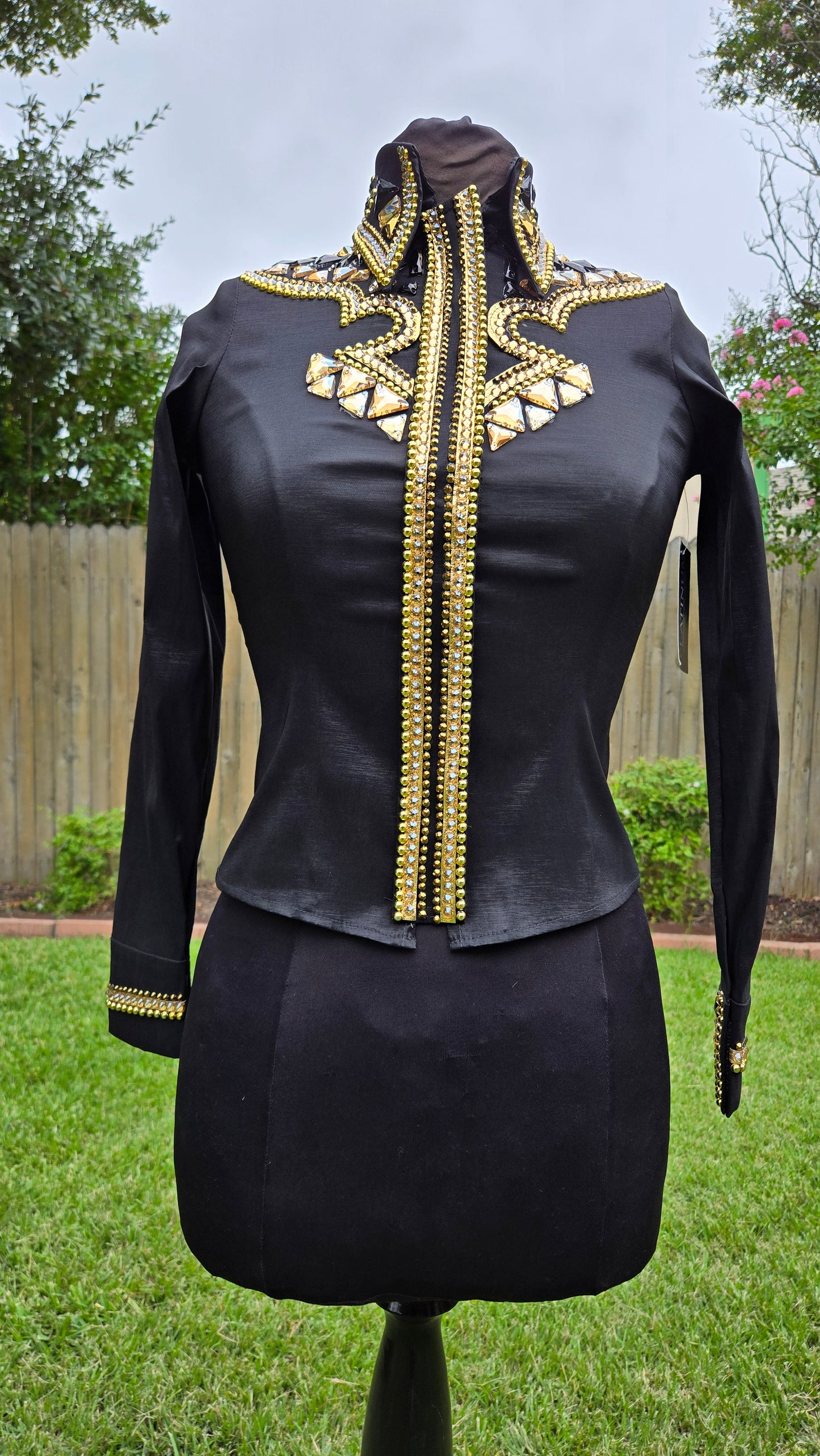 Extra Small Black Stretch Taffeta Day Shirt with Gold