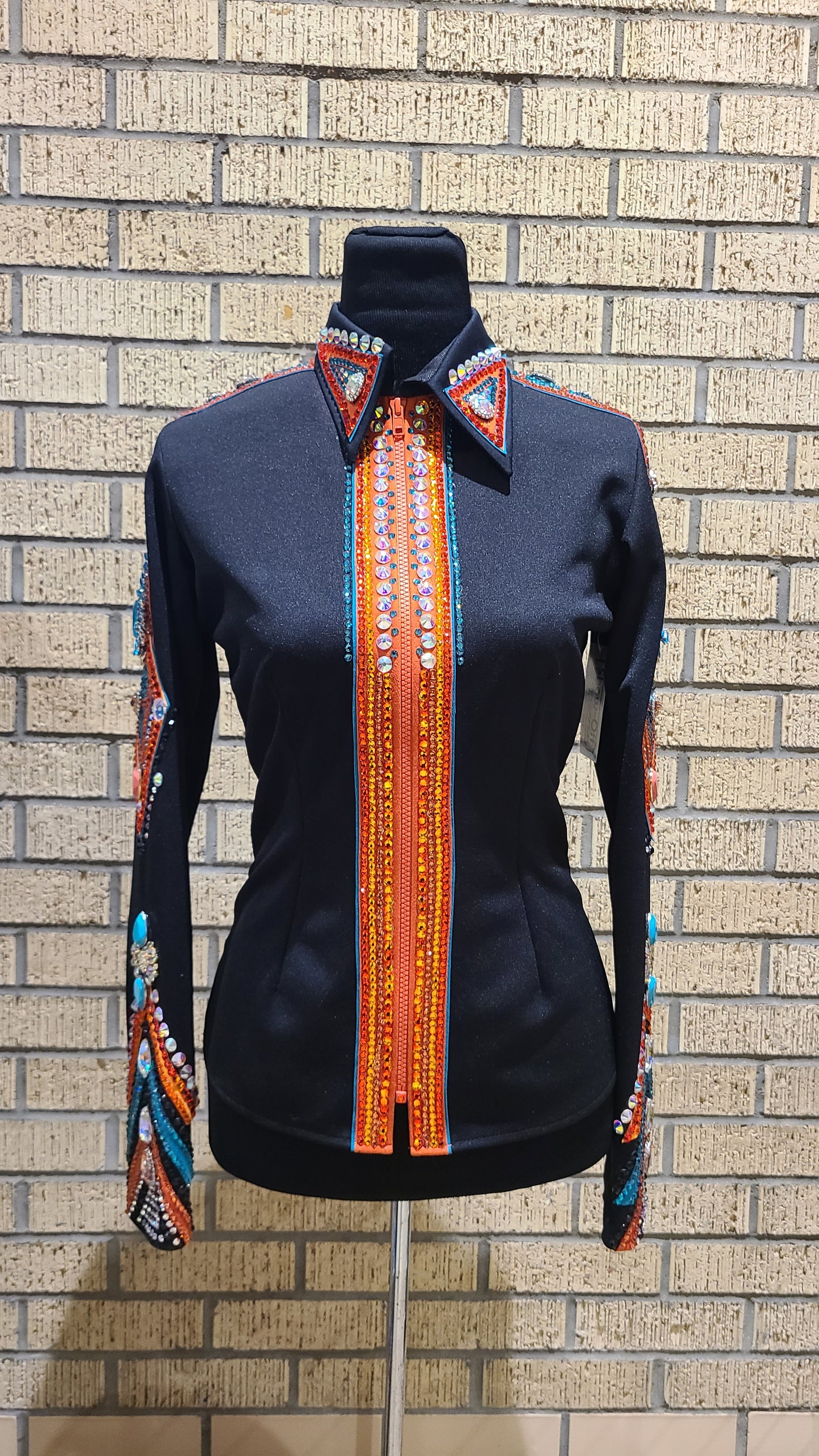Size medium STUNNING black stretch with orange and teal