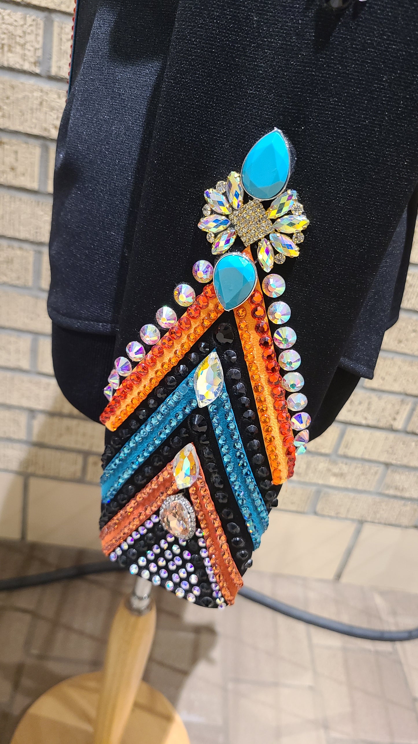 Size medium STUNNING black stretch with orange and teal